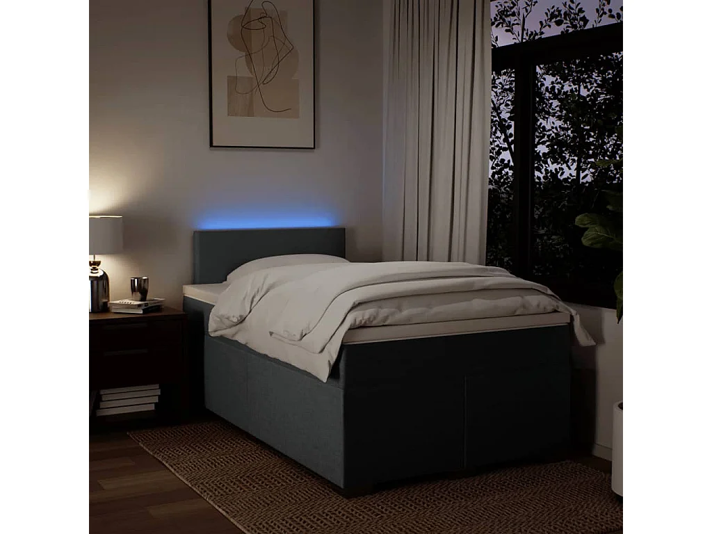 Cama box spring con colchón tela gris oscuro 120x190 cm