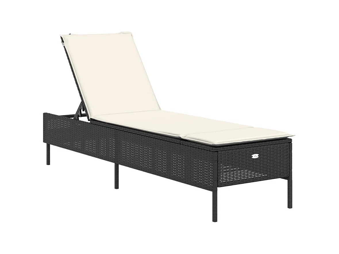 Ligbed met kussen poly rattan zwart