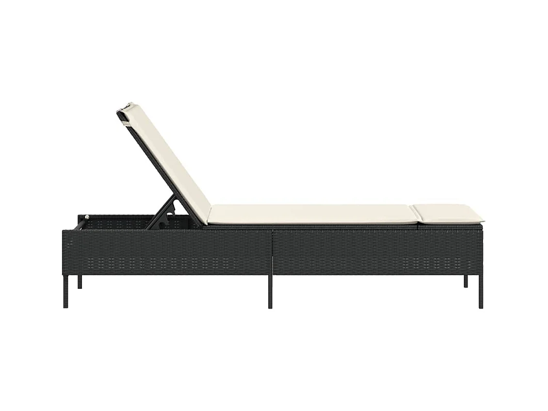 Ligbed met kussen poly rattan zwart