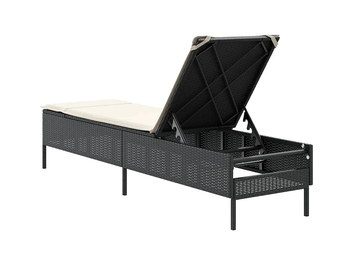 Ligbed met kussen poly rattan zwart