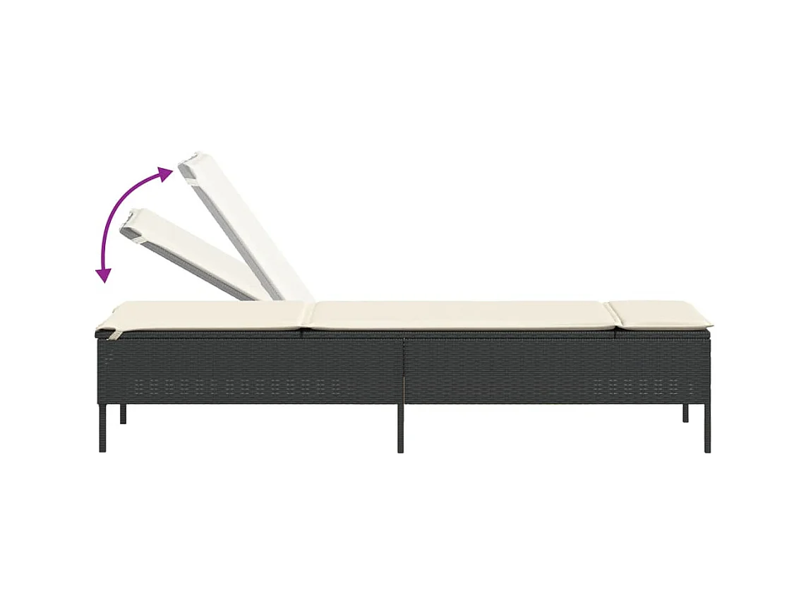 Ligbed met kussen poly rattan zwart