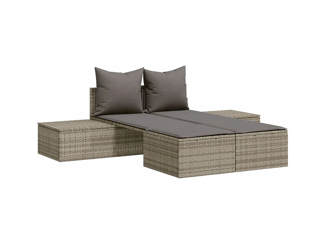 Chaise longue double avec coussins gris résine tressée