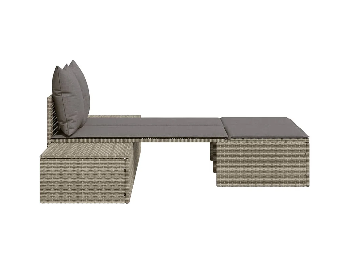 Chaise longue double avec coussins gris résine tressée