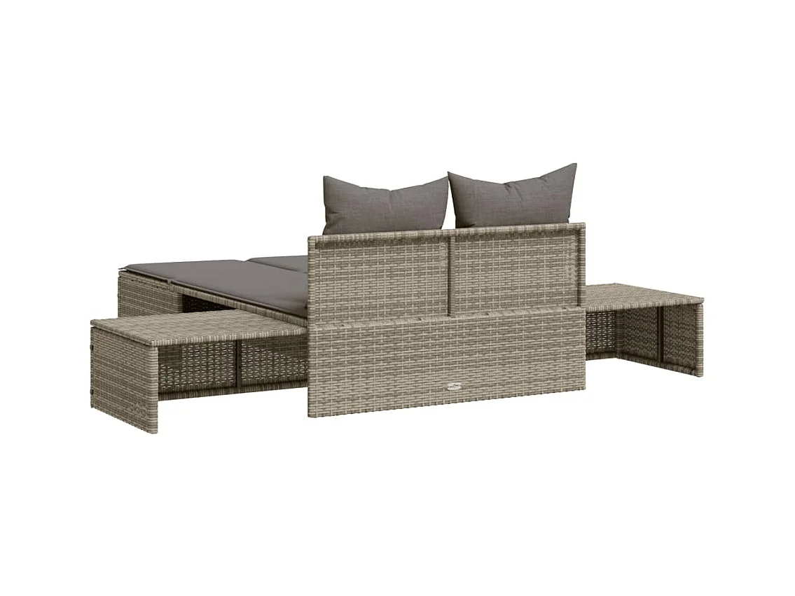 Chaise longue double avec coussins gris résine tressée