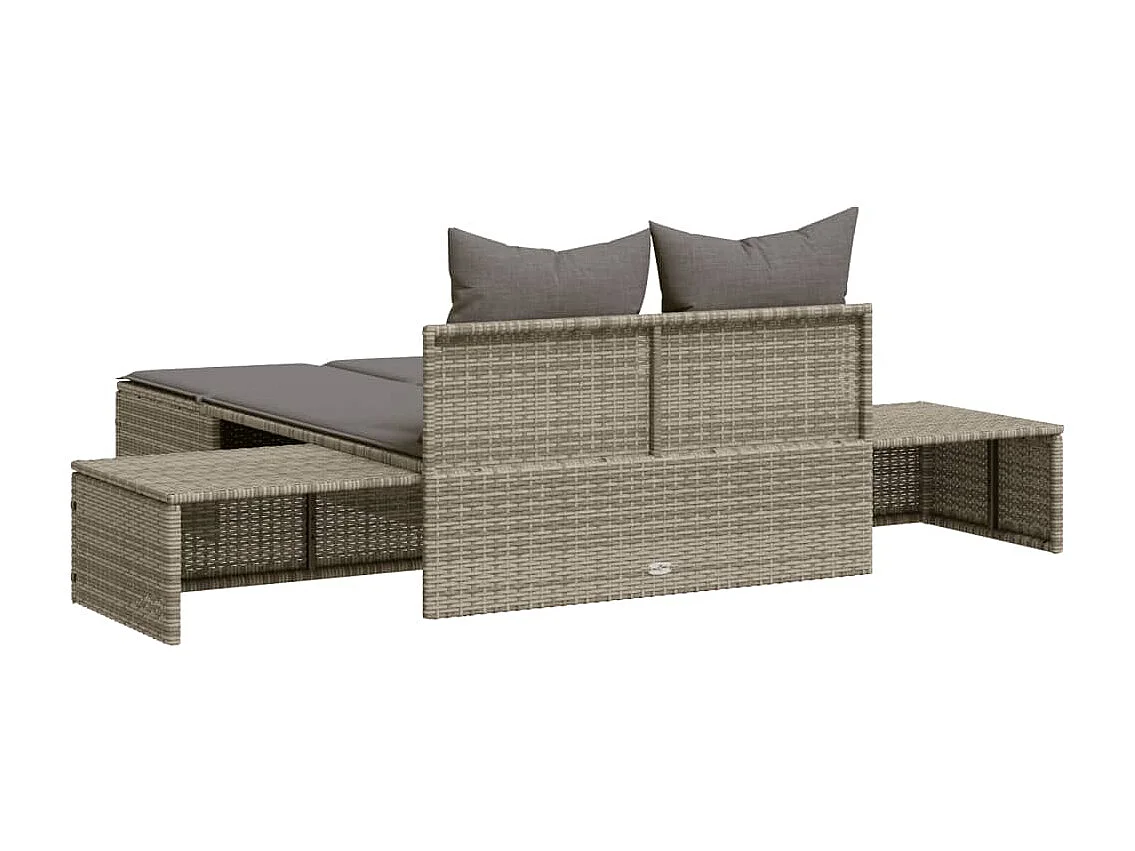 Chaise longue double avec coussins gris résine tressée