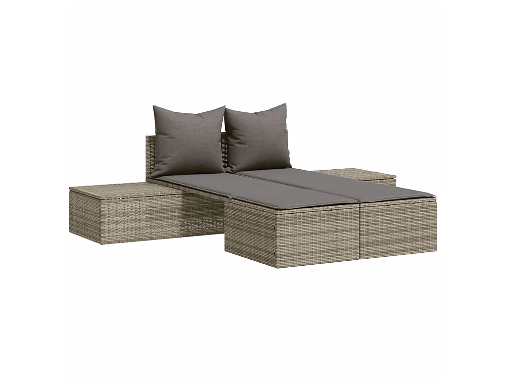 Ligbed 2-persoons met kussens poly rattan grijs