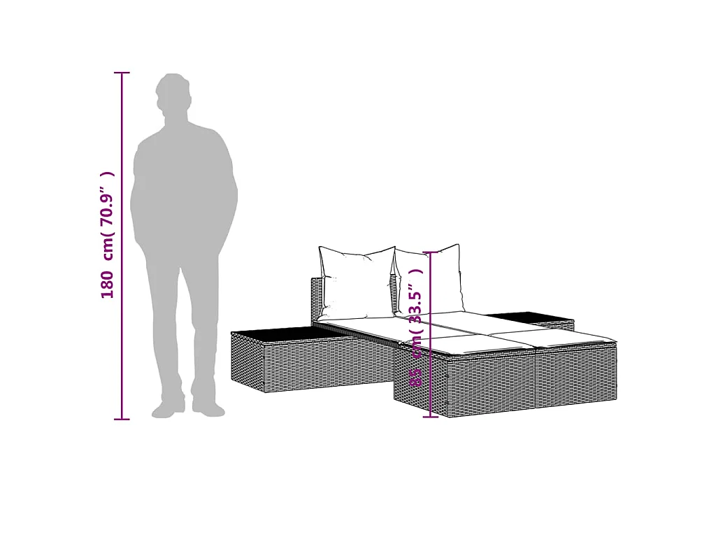 Ligbed 2-persoons met kussens poly rattan grijs