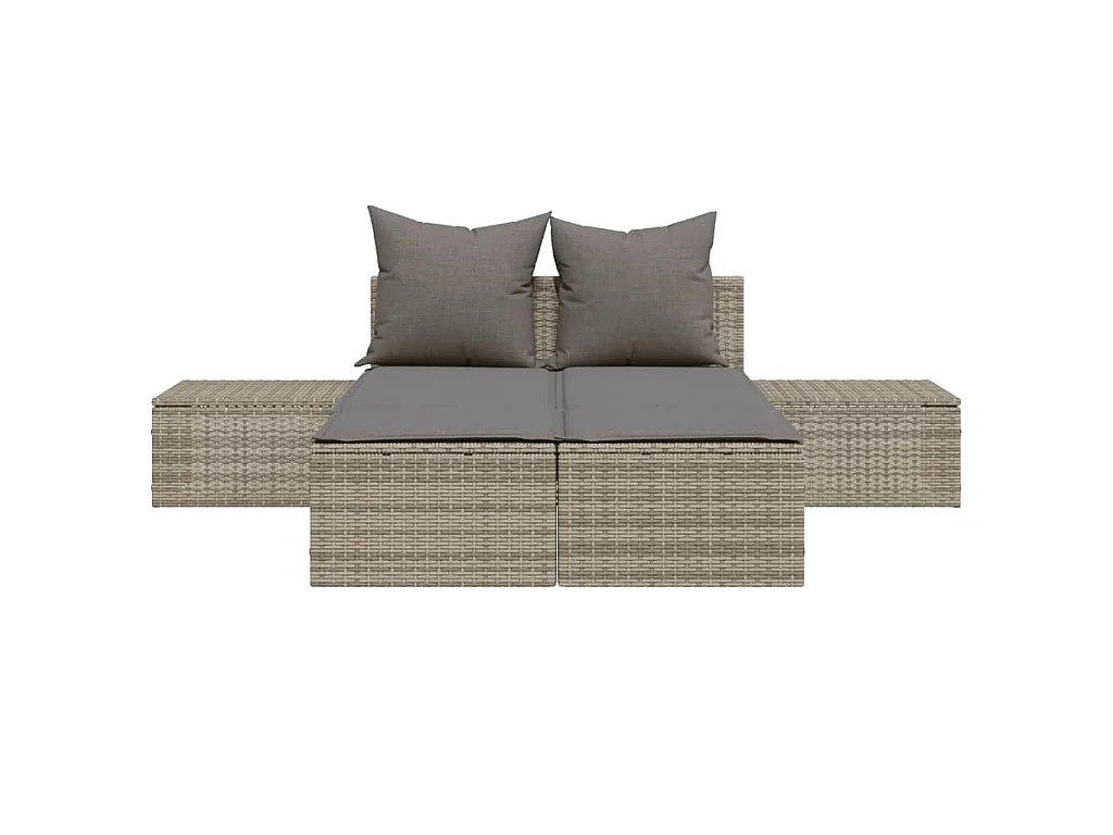 Ligbed 2-persoons met kussens poly rattan grijs