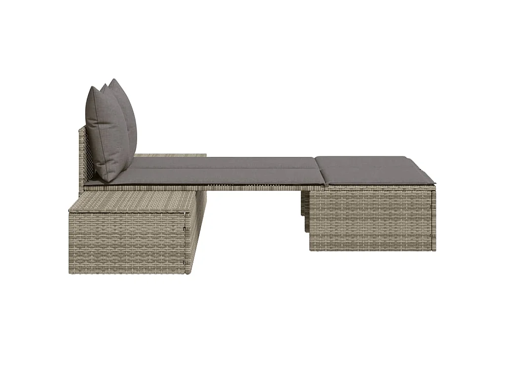 Ligbed 2-persoons met kussens poly rattan grijs
