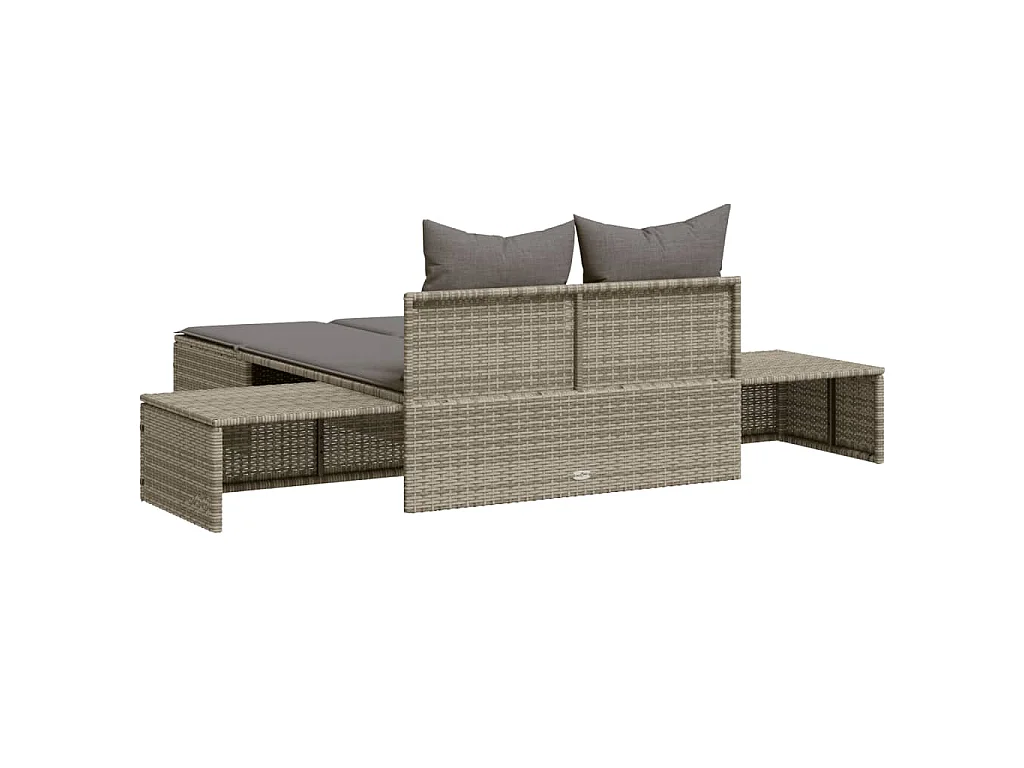 Ligbed 2-persoons met kussens poly rattan grijs