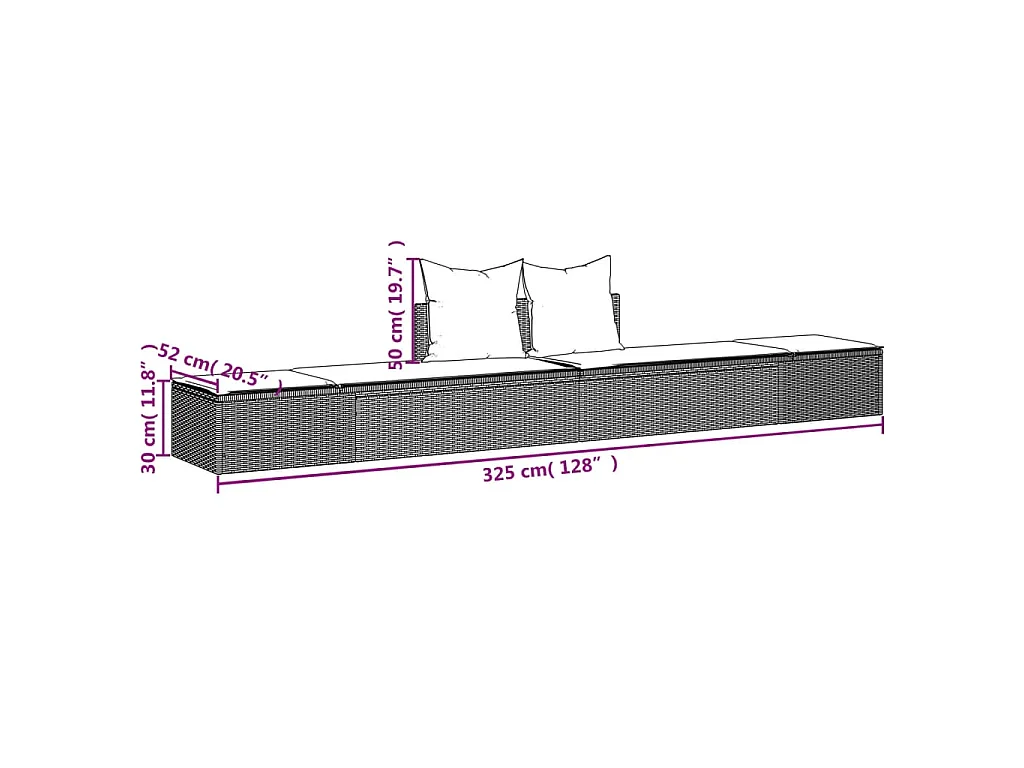 Ligbed 2-persoons met kussens poly rattan grijs