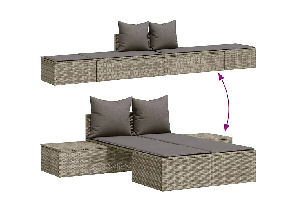 Chaise longue double avec coussins gris résine tressée