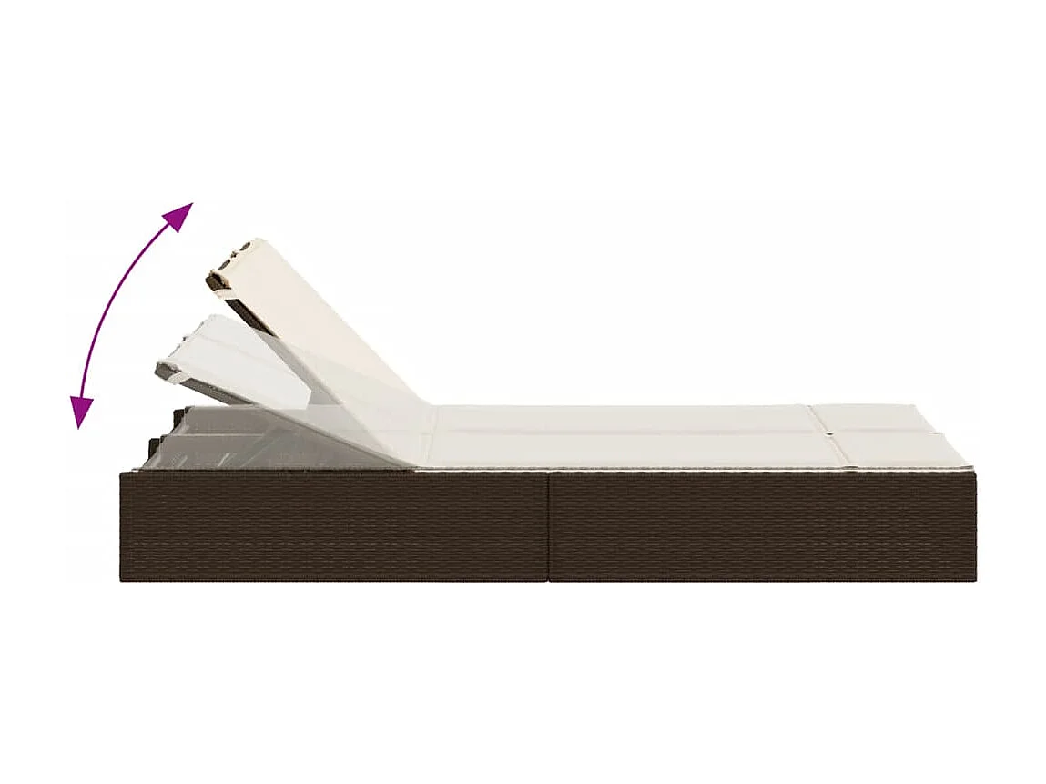 Ligbed 2-persoons met kussens poly rattan bruin