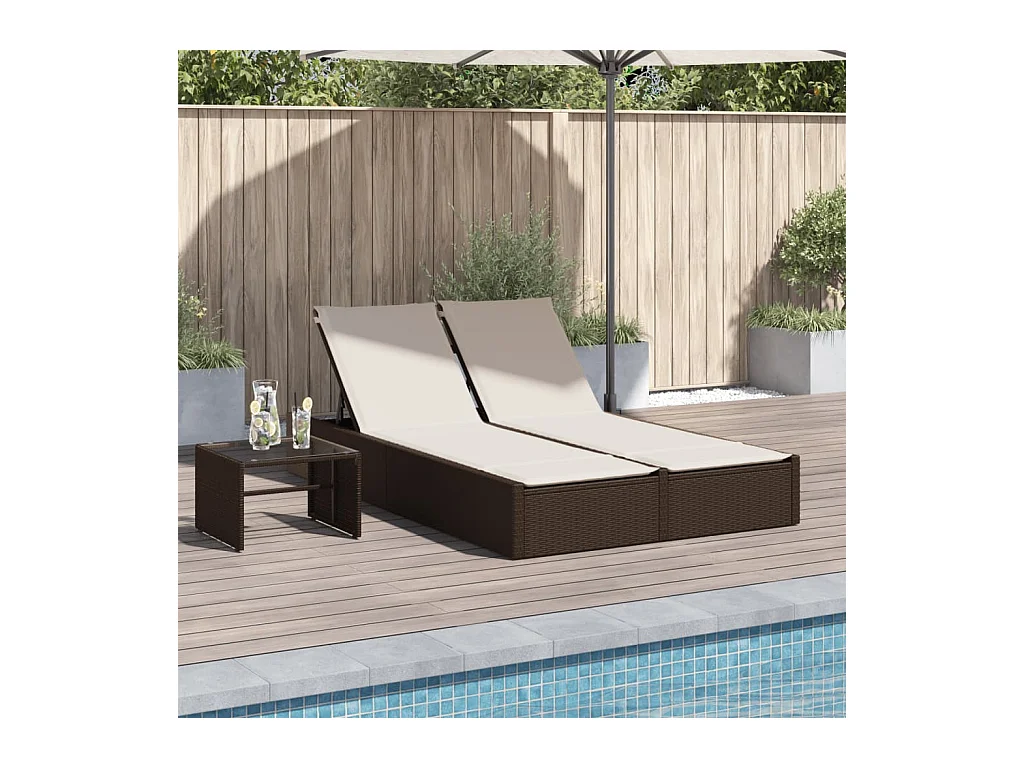 Ligbed 2-persoons met kussens poly rattan bruin