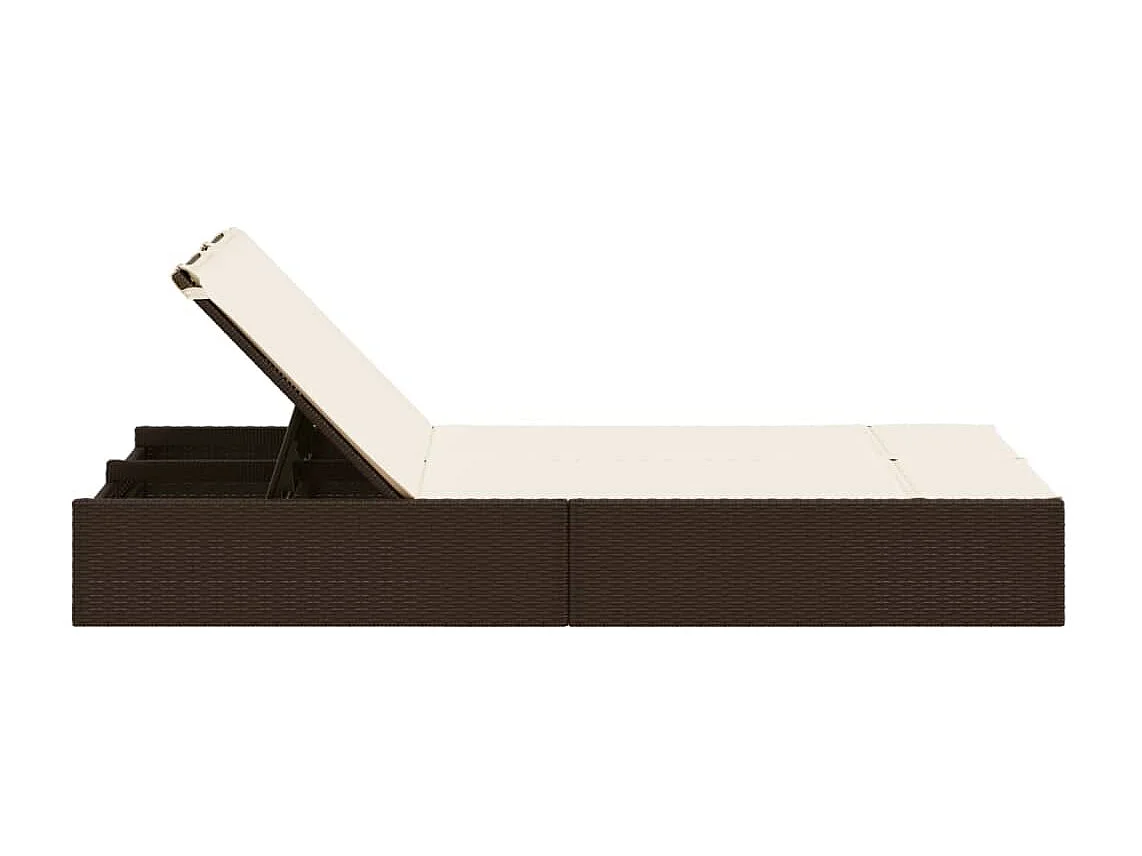 Lettino Prendisole con Cuscini Marrone in Polyrattan