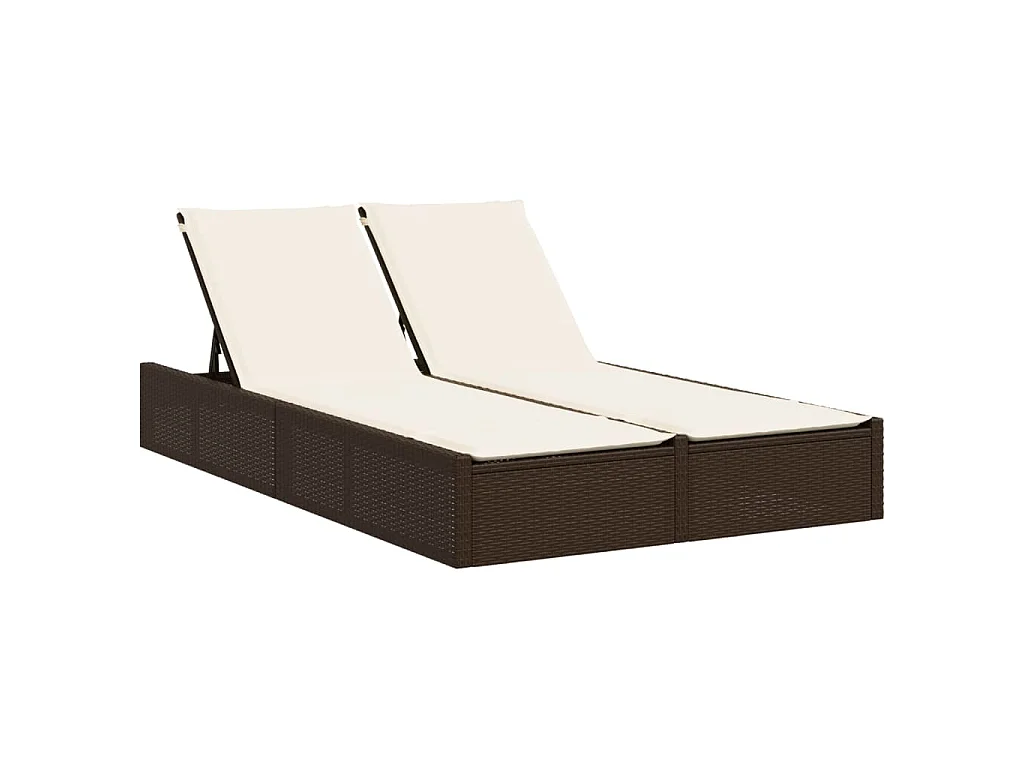 Lettino Prendisole con Cuscini Marrone in Polyrattan