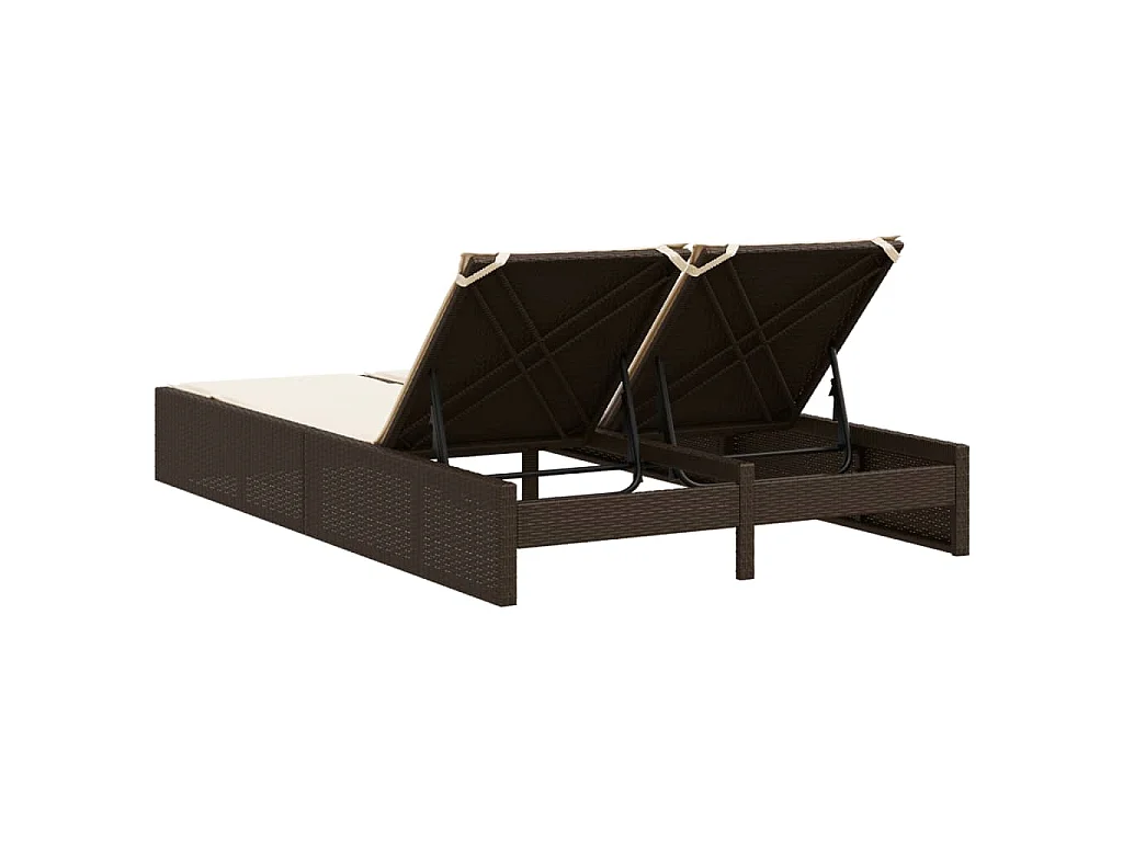 Lettino Prendisole con Cuscini Marrone in Polyrattan