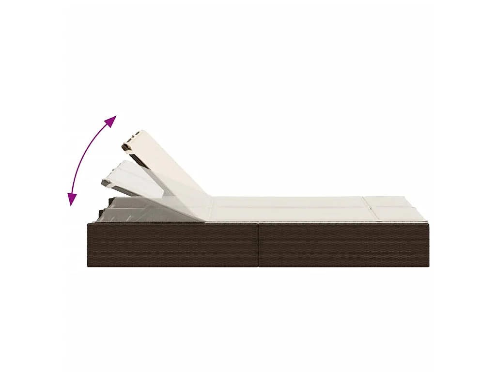 Ligbed 2-persoons met kussens poly rattan bruin