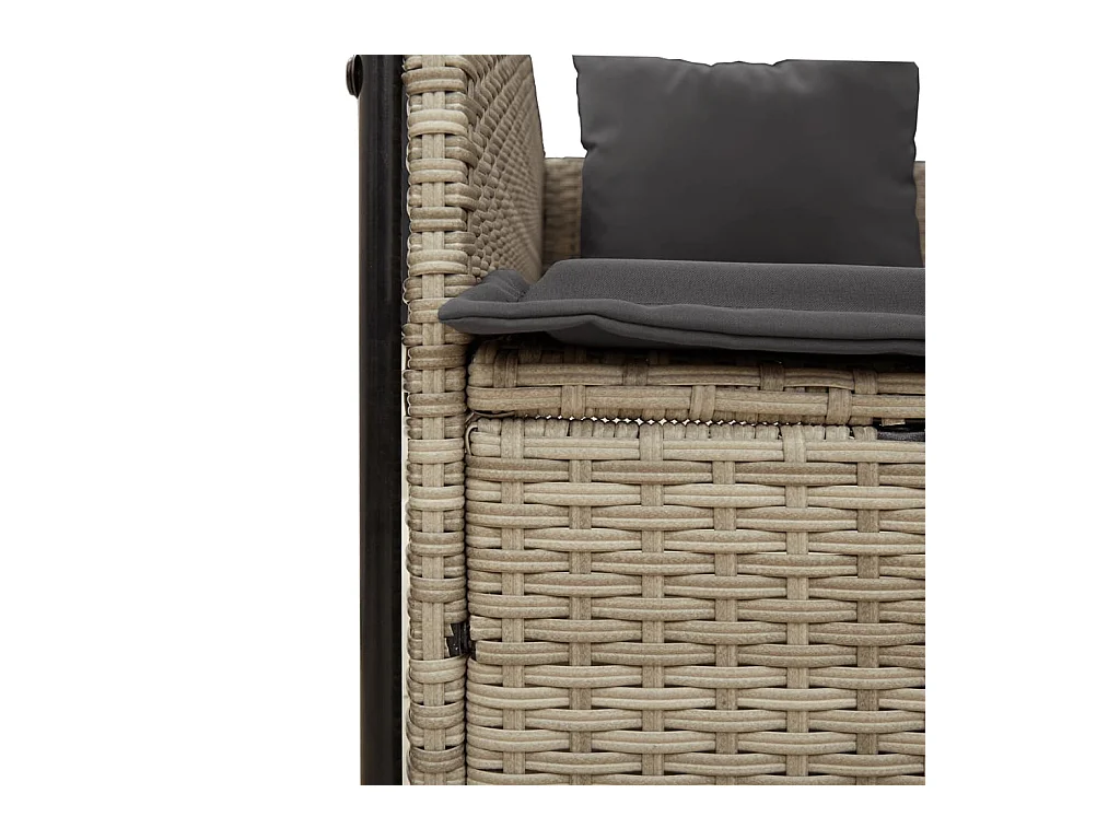Chaise longue double avec toit et rideaux gris clair poly rotin