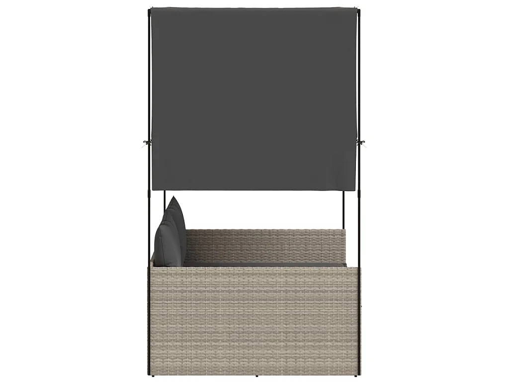 Ligbed tweepersoons met dak en gordijn poly rattan lichtgrijs