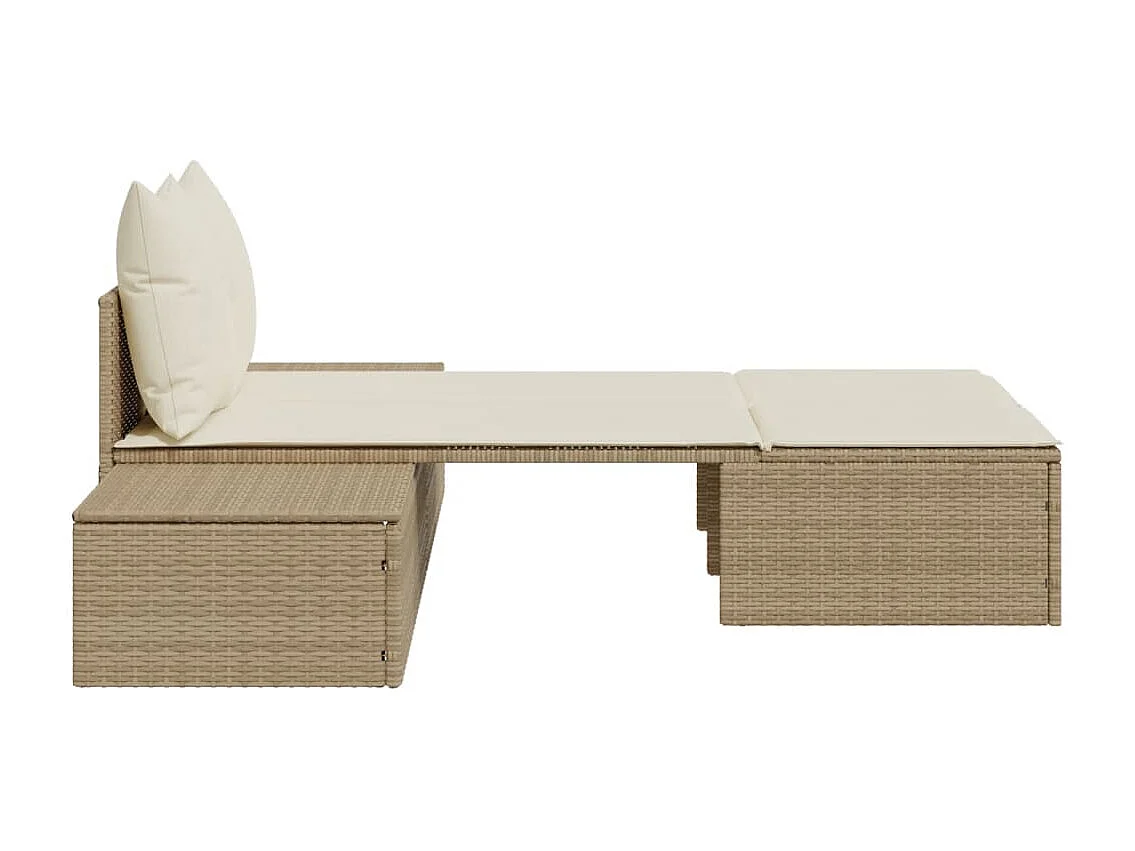 Ligbed 2-persoons met kussens poly rattan beige