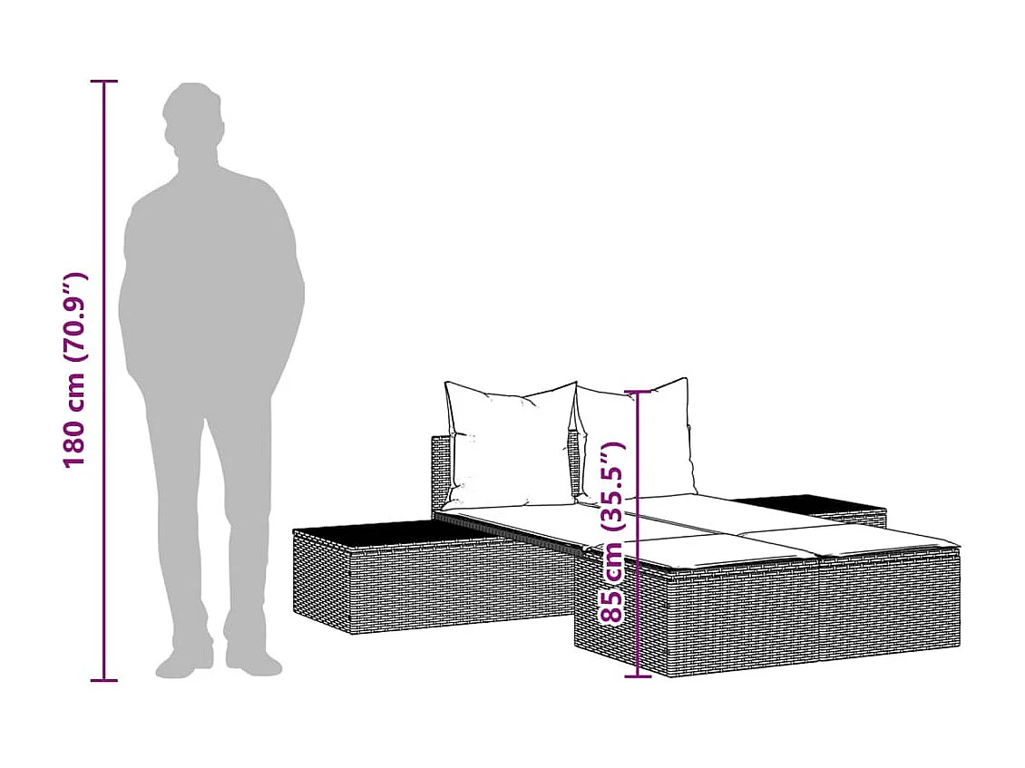 Ligbed 2-persoons met kussens poly rattan beige