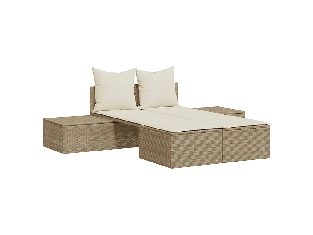 Tumbona doble con cojines ratán sintético beige