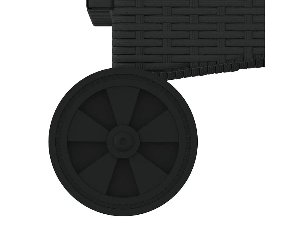 Lettino Prendisole con Ruote e Cuscino in Polyrattan Nero