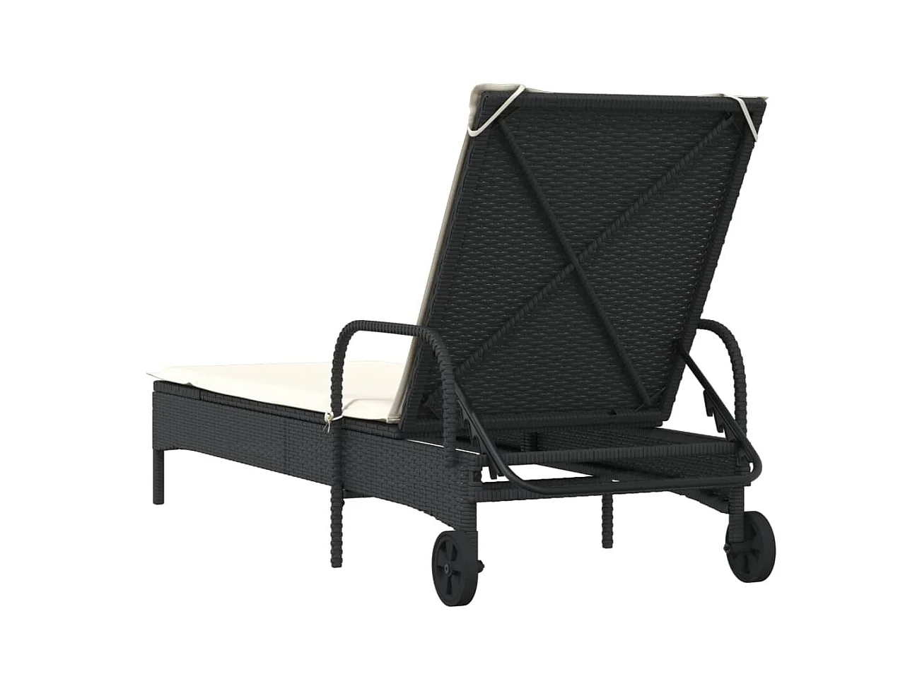 Ligbed met wielen en kussen poly rattan zwart