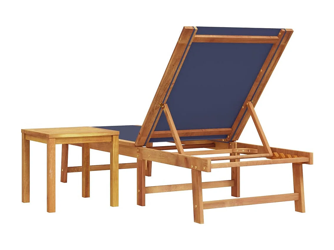 Ligbed met tafel massief acaciahout en textileen blauw