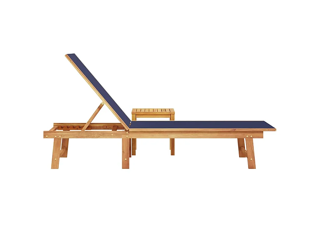 Ligbed met tafel massief acaciahout en textileen blauw