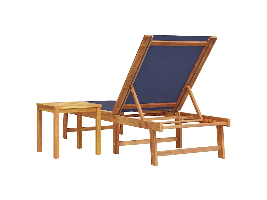 Ligbed met tafel massief acaciahout en textileen blauw