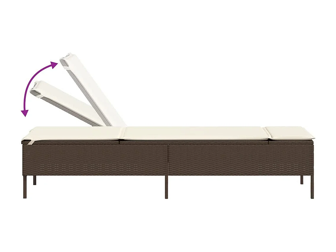 Ligbed met tafel en kussen poly rattan bruin