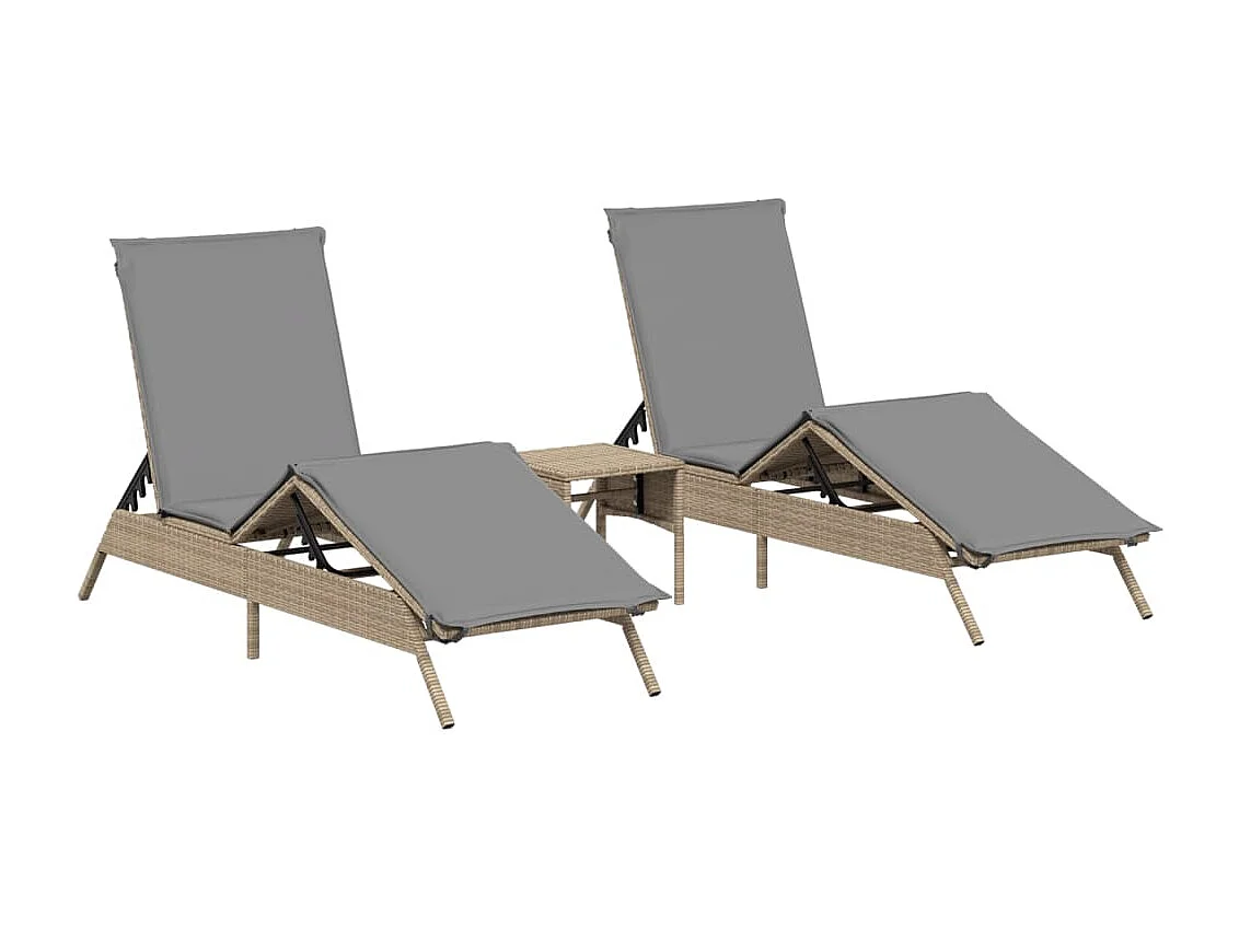 Chaises longues lot de 2 avec table beige résine tressée