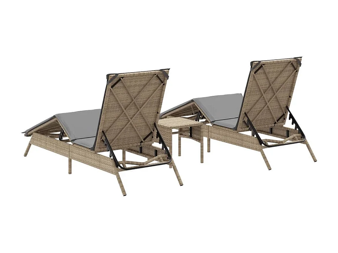 Ligstoelen 2 st met tafel poly rattan beige