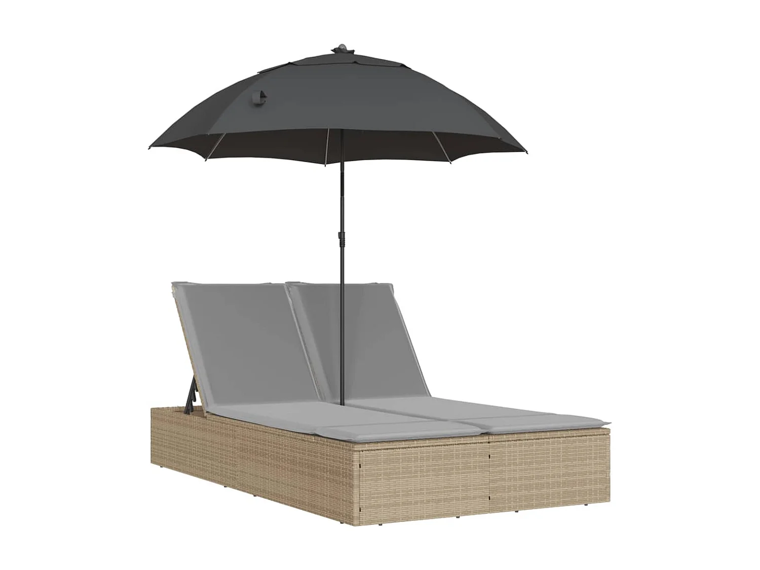Ligbed 2-persoons met kussens en parasol poly rattan beige