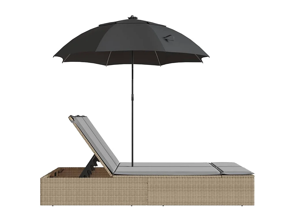 Doppel-Sonnenliege mit Kissen & Sonnenschirm Beige Poly Rattan