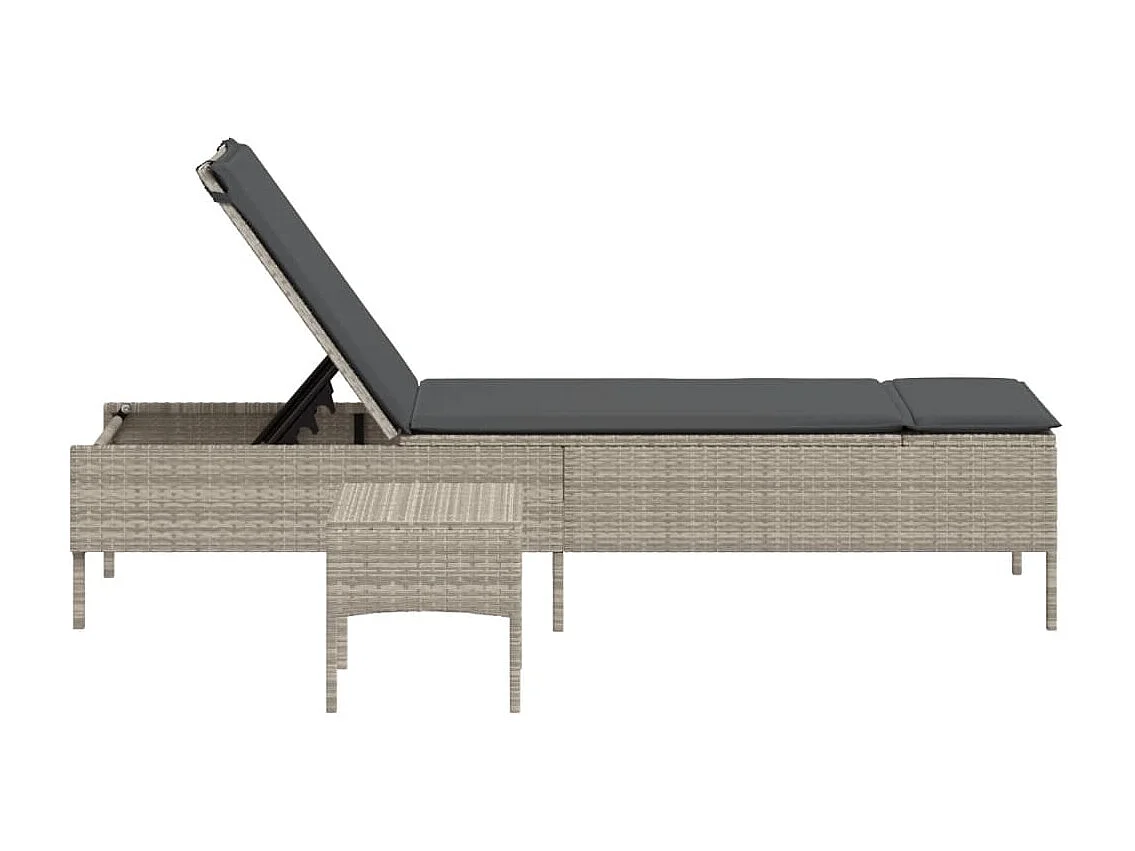 Sonnenliege mit Tisch und Auflage Hellgrau Poly Rattan