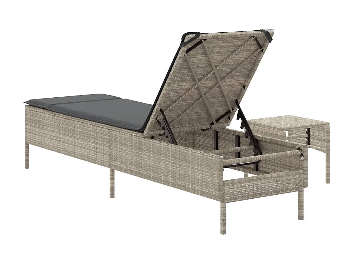 Sonnenliege mit Tisch und Auflage Hellgrau Poly Rattan