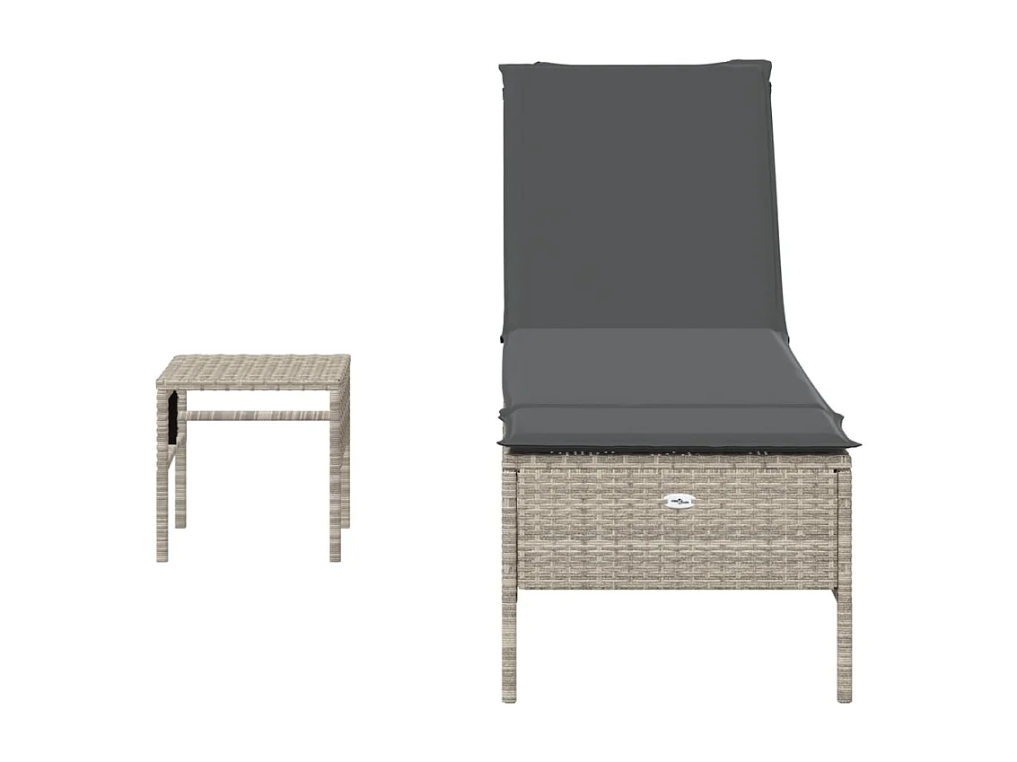 Ligbed met tafel en kussen poly rattan lichtgrijs