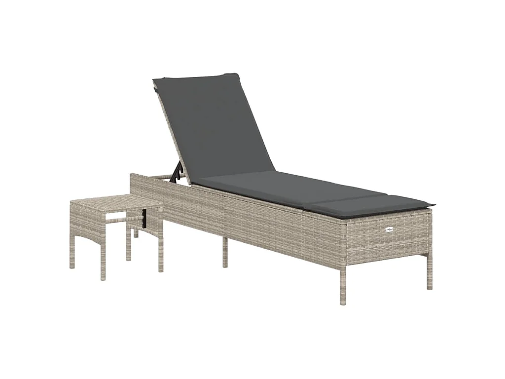 Ligbed met tafel en kussen poly rattan lichtgrijs