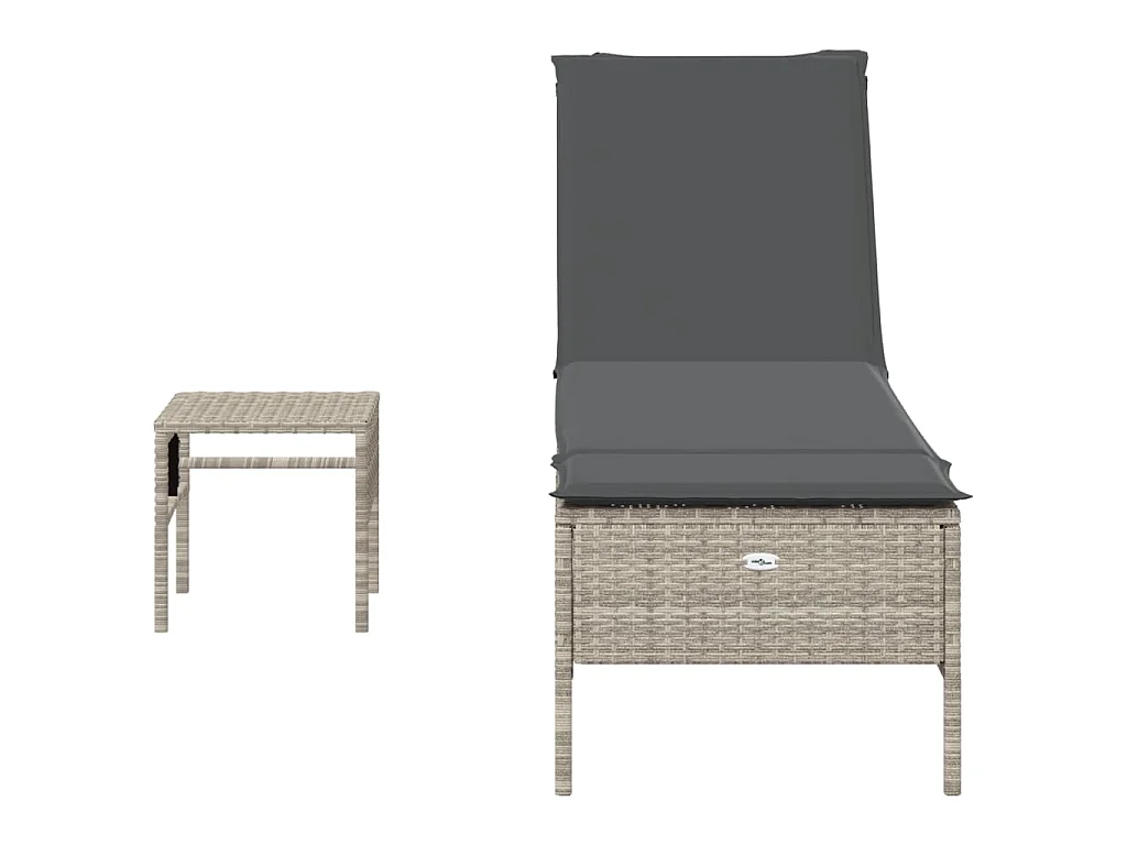 Ligbed met tafel en kussen poly rattan lichtgrijs