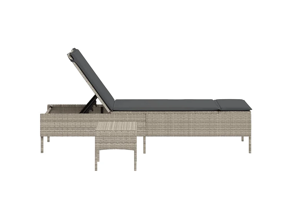 Ligbed met tafel en kussen poly rattan lichtgrijs