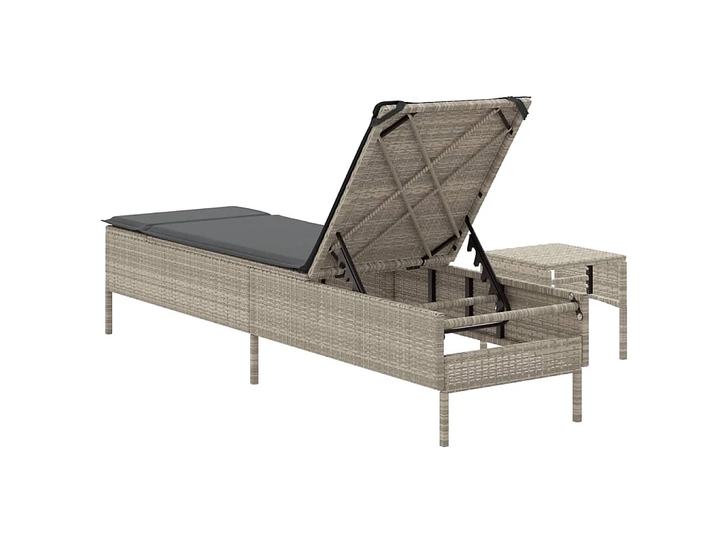 Ligbed met tafel en kussen poly rattan lichtgrijs