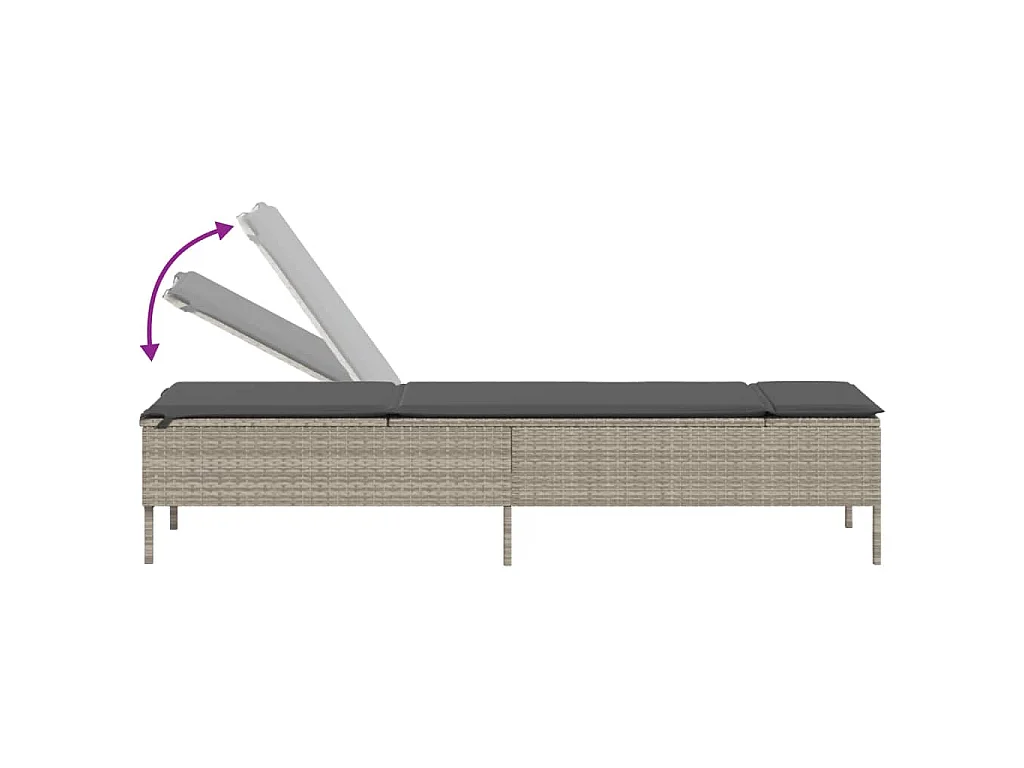 Ligbed met tafel en kussen poly rattan lichtgrijs