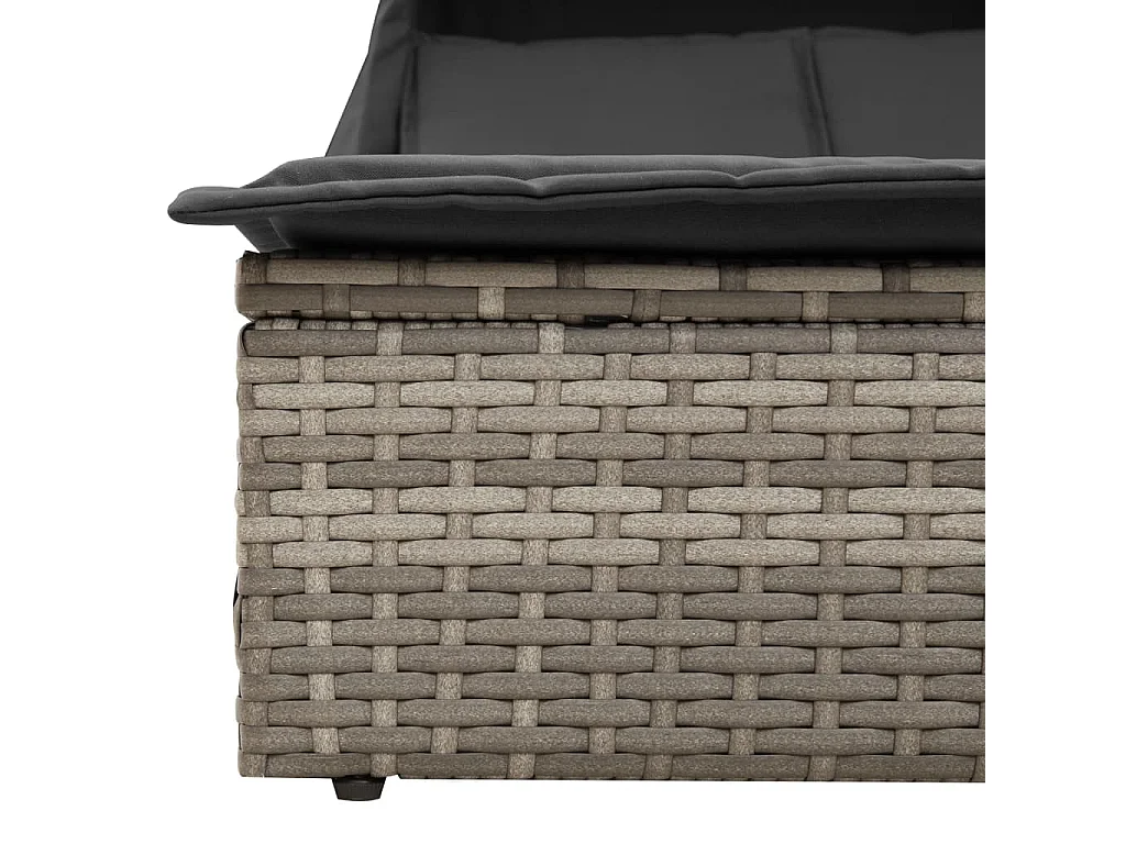 Chaise longue double et auvent et coussins gris résine tressée