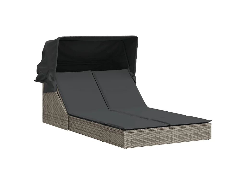 Ligbed 2-persoons met luifel en kussens poly rattan grijs