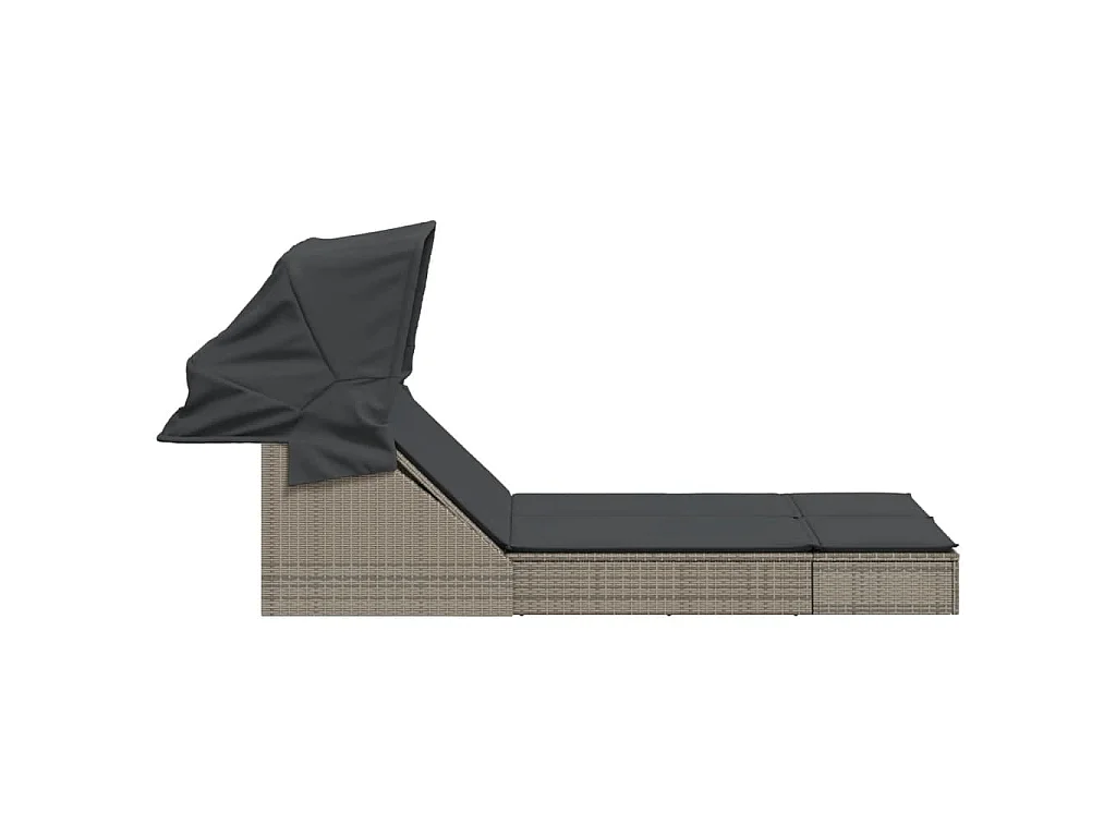 Ligbed 2-persoons met luifel en kussens poly rattan grijs