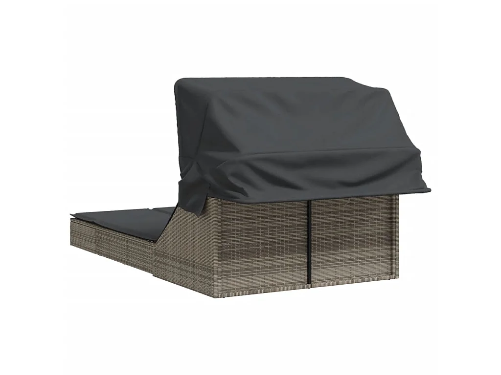 Ligbed 2-persoons met luifel en kussens poly rattan grijs