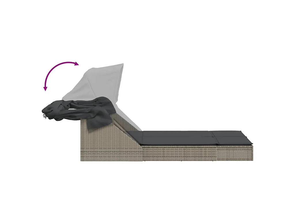 Ligbed 2-persoons met luifel en kussens poly rattan grijs